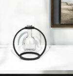 Alan 8" Clear and Black Glass and Metal Abstract Cylinder Table Vase - Image 6