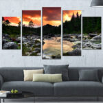 " Rocky Mountain River At Sunset " 5 - Pieces - Image 4