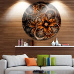 Dark Orange Digital Art Fractal Flower Round metal wall decor - Image 5